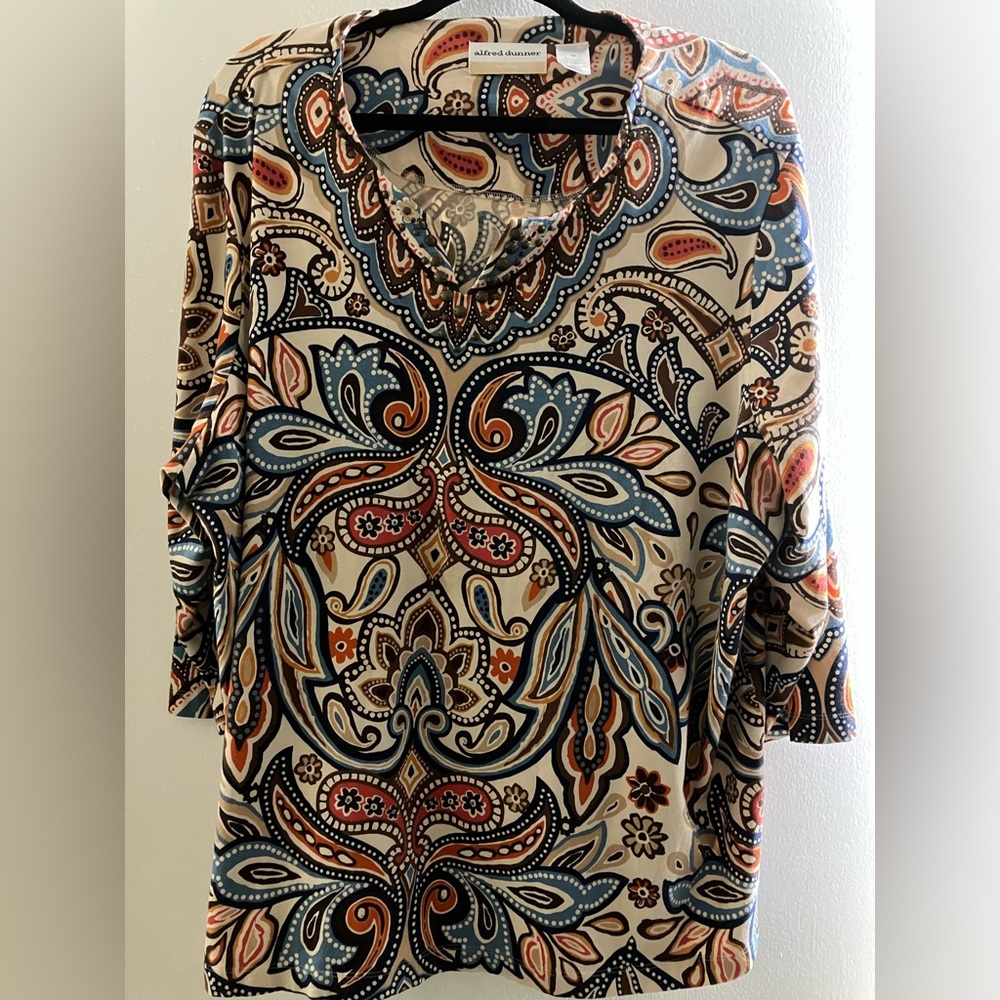 Alfred Dunner Women’s Plus Size 3X Paisley Print 3/4 sleeve Knit Top